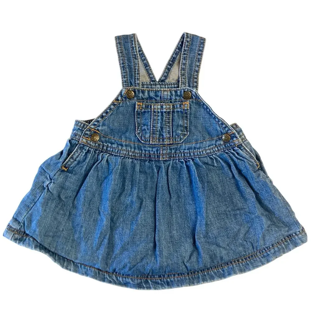 Vintage 90’s The Children’s Place Denim Blue Overall Bib Flare Skirt Dress 6-9m